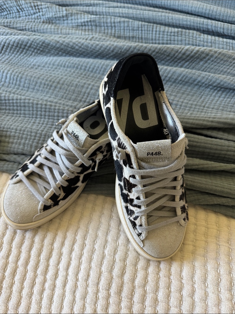 P448 Black & White Leopard Low-Top Sneakers